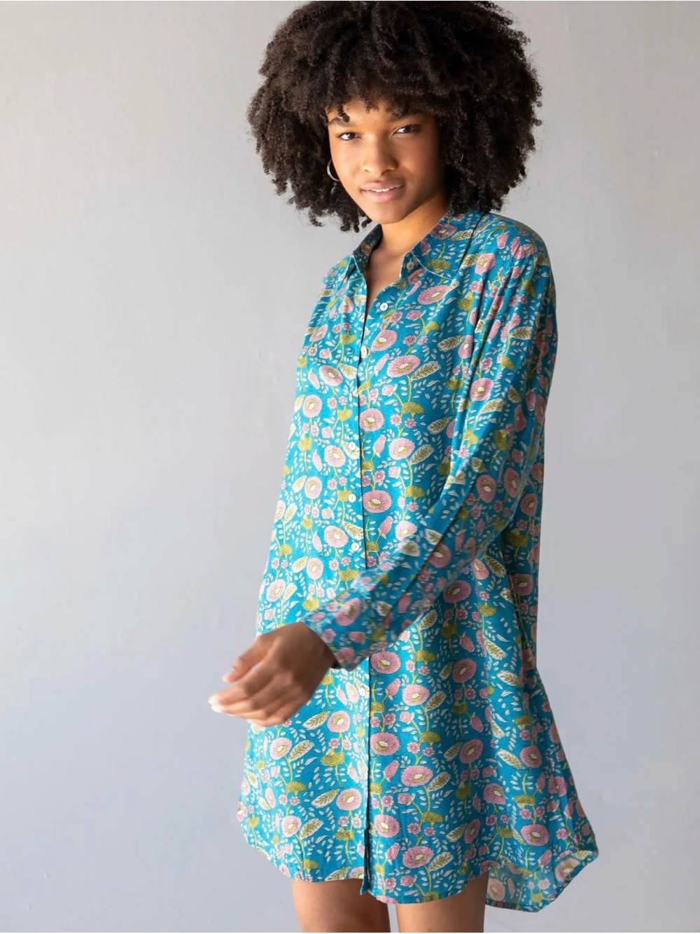 NATURAL LIFE Teal Floral Button front dress